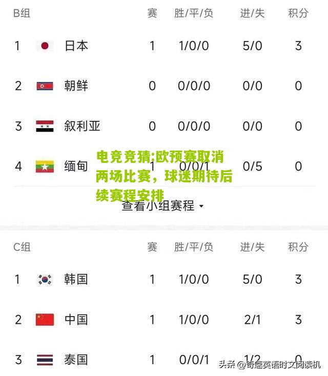 欧预赛取消两场比赛，球迷期待后续赛程安排
